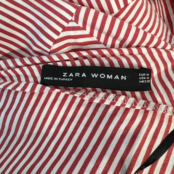 Zara Red & White‎ Striped Puff Sleeve Wrap Career Workwear Business Blouse Med - Picture 7 of 7
